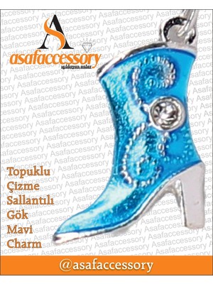 Topuklu Çizme Sallantılı Mavi Charm Gümüş