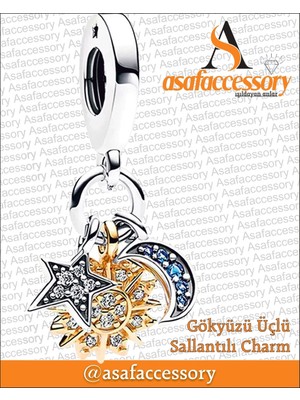 Güneş Ay Yıldız Sallantılı Charm Asafaccessory Gümüş