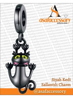 Siyah Kedi Sallantılı Charm Asafaccessory