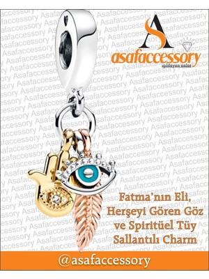 Fatma Nın Eli, Herşeyi Gören Göz ve Spiritüel Tüy Sallantılı Charm Gümüş