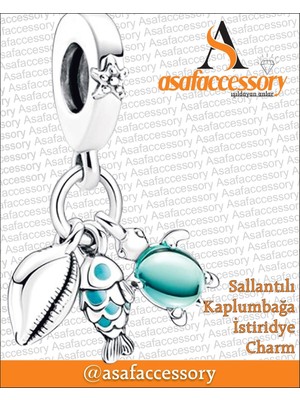 Sallantılı Kaplumbağa Istiridye Charm Gümüş Kaplama