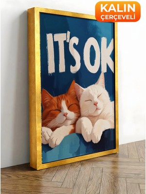 Zestia Gold Çerçeveli Kanvas Tablo It’s Ok Tipografik Mizah Premium Seri No 109689