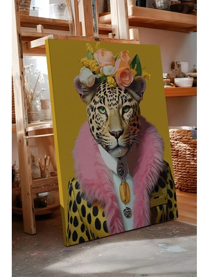Zestia Kanvas Tablo Çiçekli Leopar Portre Premium Seri No 112374