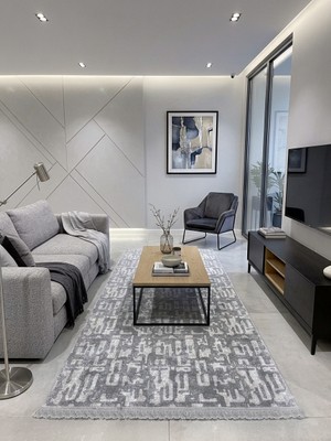 Brillant Labirent Desen  Lateks Taban Yolluk Antre Halı - Gri