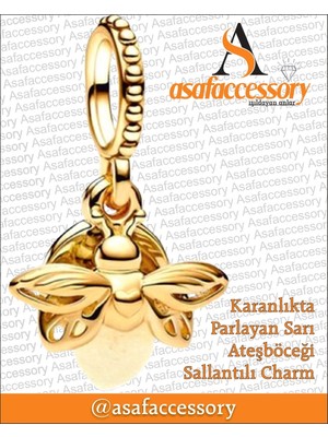 Karanlıkta Parlayan Sarı Ateş Böceği Charm Gold Gümüş