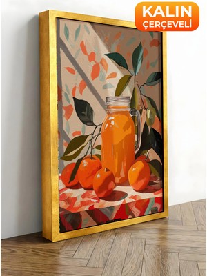Zestia Gold Çerçeveli Kanvas Tablo Meyve Suyu ve Portakallar – Pop Art Premium Seri No 113236