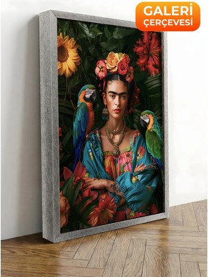 Zestia Gümüş Çerçeveli Kanvas Tablo Frida Kahlo Portre Premium Seri No 112021