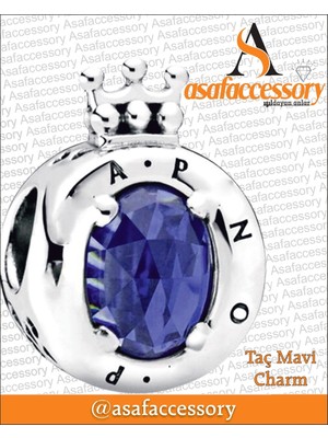 Taşlı Taç Mavi Charm Gümüş Kaplama