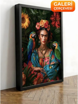 Zestia Siyah Çerçeveli Kanvas Tablo Frida Kahlo Portre Premium Seri No 112021