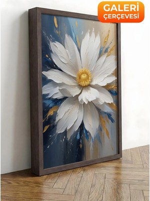 Zestia Kahverengi Çerçeveli Kanvas Tablo Parlak Papatya – Modern Sanat Premium Seri No 100217