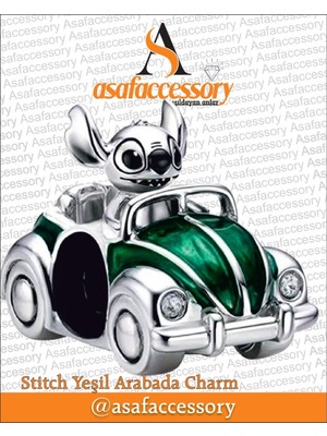 Stitch Yeşil Arabada Charm Asafaccessory Gümüş
