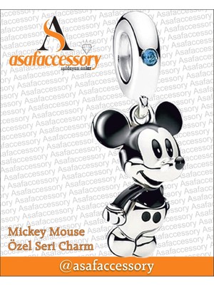 Mickey Mouse Eğik Sallantılı Charm Gümüş Kaplama
