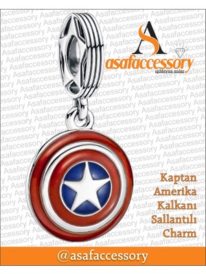 Kaptan Amerika Kalkan Charm Gümüş Kaplama