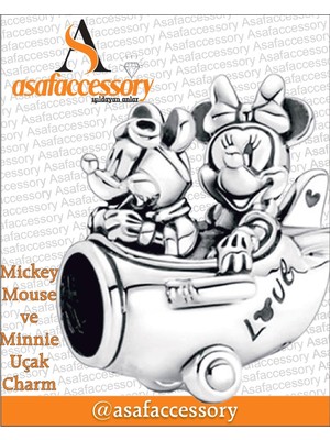 Minnie ve Mickey Uçak Charm Gümüş Kaplama