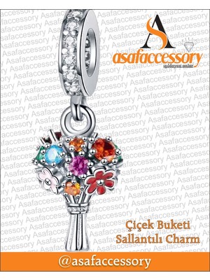 Çiçek Buketi Sallantılı Charm Gümüş
