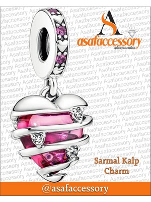 Sarmal Kalp Charm Pembe Gümüş Kaplama