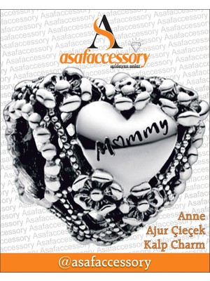 Anne Ajur Çiçek Kalp Charm Gümüş
