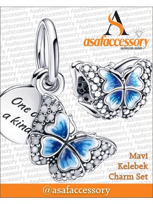 Mavi Kelebek Set Charm Gümüş