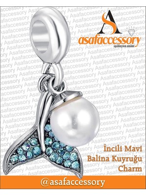 Incili Mavi Balina Kuyruğu Charm Gümüş