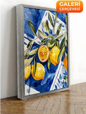 Zestia Gümüş Çerçeveli Kanvas Tablo Limon Dalları Premium Seri No 112022