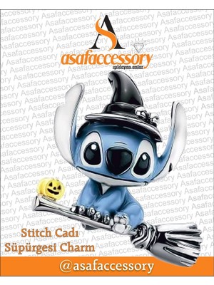 Stitch Cadı Süpürgesi Charm Gümüş