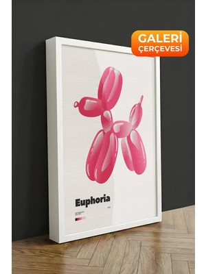 Zestia Beyaz Çerçeveli Kanvas Tablo Pembe Balon Köpek Premium Seri No 113506