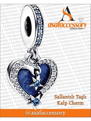 Sallantılı Taşlı Kalp Charm Gümüş