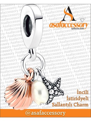 Incili Istiridyeli Sallantılı Charm Gümüş