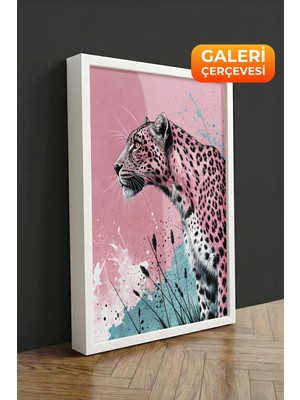 Zestia Beyaz Çerçeveli Kanvas Tablo Pembe Leopar – Modern Sanat Premium Seri No 113117
