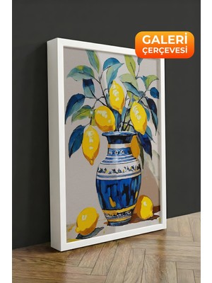 Zestia Beyaz Çerçeveli Kanvas Tablo Limonlu Vazo – Canlı Renkler Premium Seri No 113218