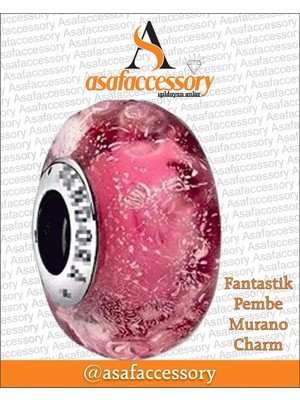 Fantastik Pembe Murano Charm Gümüş