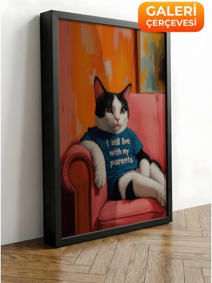 Zestia Siyah Çerçeveli Kanvas Tablo Dinlenen Kedi – Stilize Ev Premium Seri No 109816