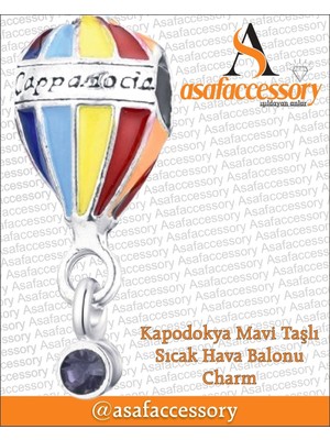 Kapodokya Mavi Taşlı Sıcak Hava Balonu Charm PAGE-0001 Gümüş