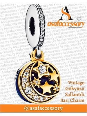 Vintage Gökyüzü Sallantılı Sarı Charm Gümüş