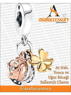 At Nalı Yonca ve Uğur Böceği Sallantılı Charm Gümüş