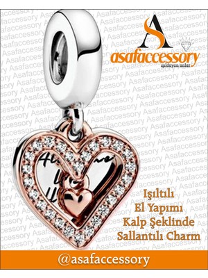 Işıltılı El Yapımı Kalp Şeklinde Sallantılı Charm Gümüş