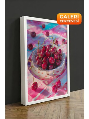 Zestia Beyaz Çerçeveli Kanvas Tablo Canlı Kiraz Illüstrasyonu Premium Seri No 113181