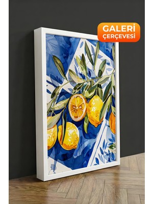 Zestia Beyaz Çerçeveli Kanvas Tablo Limon Dalları Premium Seri No 112022