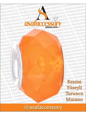 Kesme Yüzeyli Turuncu Murano Gümüş