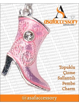 Topuklu Çizme Sallantılı Pembe Charm Gümüş