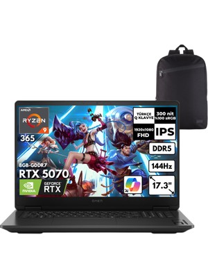Hp Omen 17-DB1003NT Ryzen Aı 9-365 40-Gbddr5 1 Tbssd RTX5070 (8gb-Gddr7) 17.3" Fhd Windows 11 Pro + Qb Sırt Çantası C67G1EAQB16