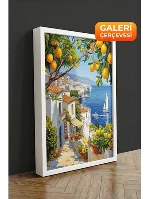 Zestia Beyaz Çerçeveli Kanvas Tablo Akdeniz Sahili Limon Ağacı ve Deniz Premium Seri No 106060
