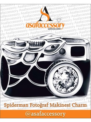 Spiderman Fotoğraf Makinesi Charm Gümüş Kaplama