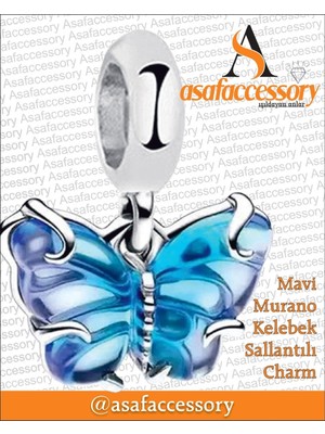 Mavi Murano Kelebek Sallantılı Charm Asafaccessory