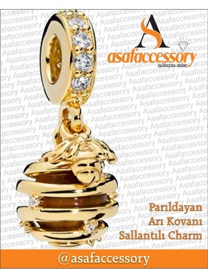 Parıldayan Arı Kovanı Sallantılı Charm Asafaccessory Sarı