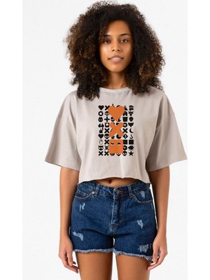 Love Death Robots Orange Taş Rengi Kadın Crop Kapşonlu