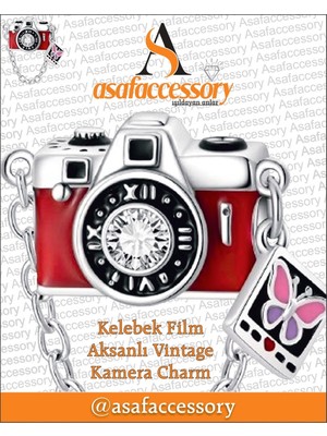 Kelebek Film Aksanlı Vintage Kamera Charm Gümüş