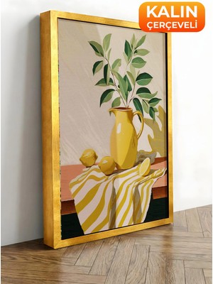 Zestia Gold Çerçeveli Kanvas Tablo Sarı Limonlu Natürmort Premium Seri No 113318