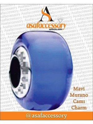 Mavi Murano Camı Charm Gümüş