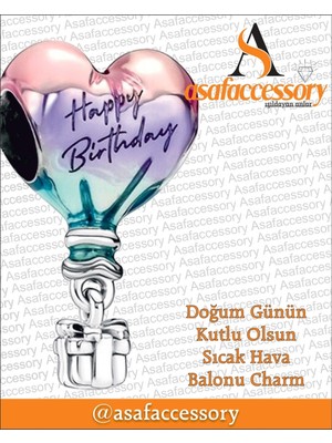 Doğum Günün Kutlu Olsun Sıcak Hava Balonu Charm Asafaccessory Pembe